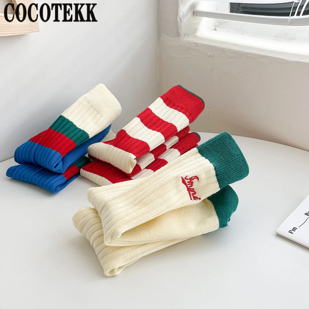 2022 New Women\'s Socks Breathable Combed Cotton Socks 15 Color Embroidered Stripe Series Casual Trend Street Hip Hop Happy Socks