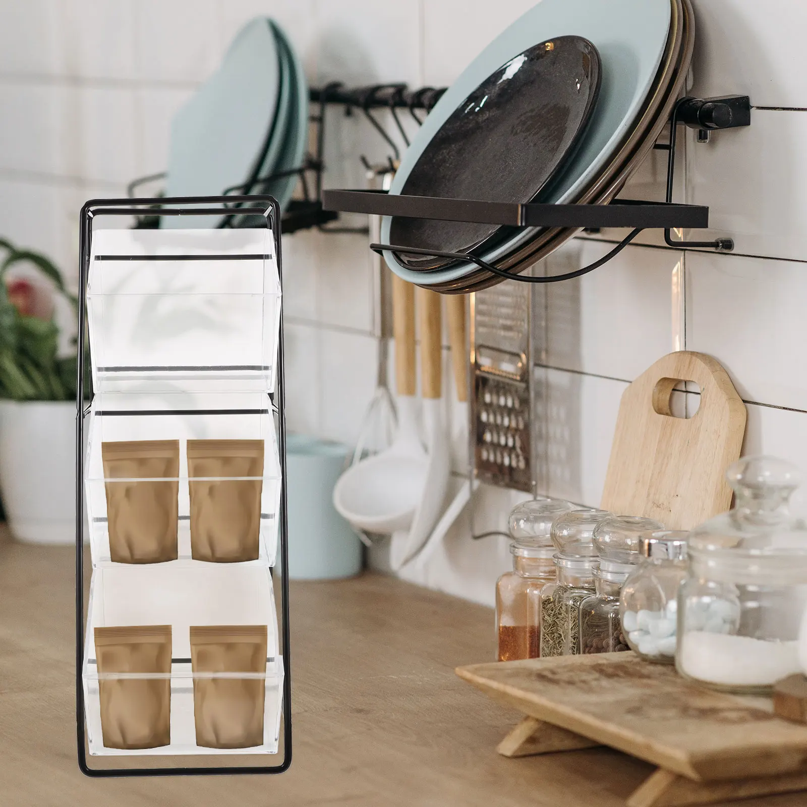 

1Set Tea Coffee Bag Organizer Storage Holder Compact Design Office Tea Bag Rack Multi Function Storage Container