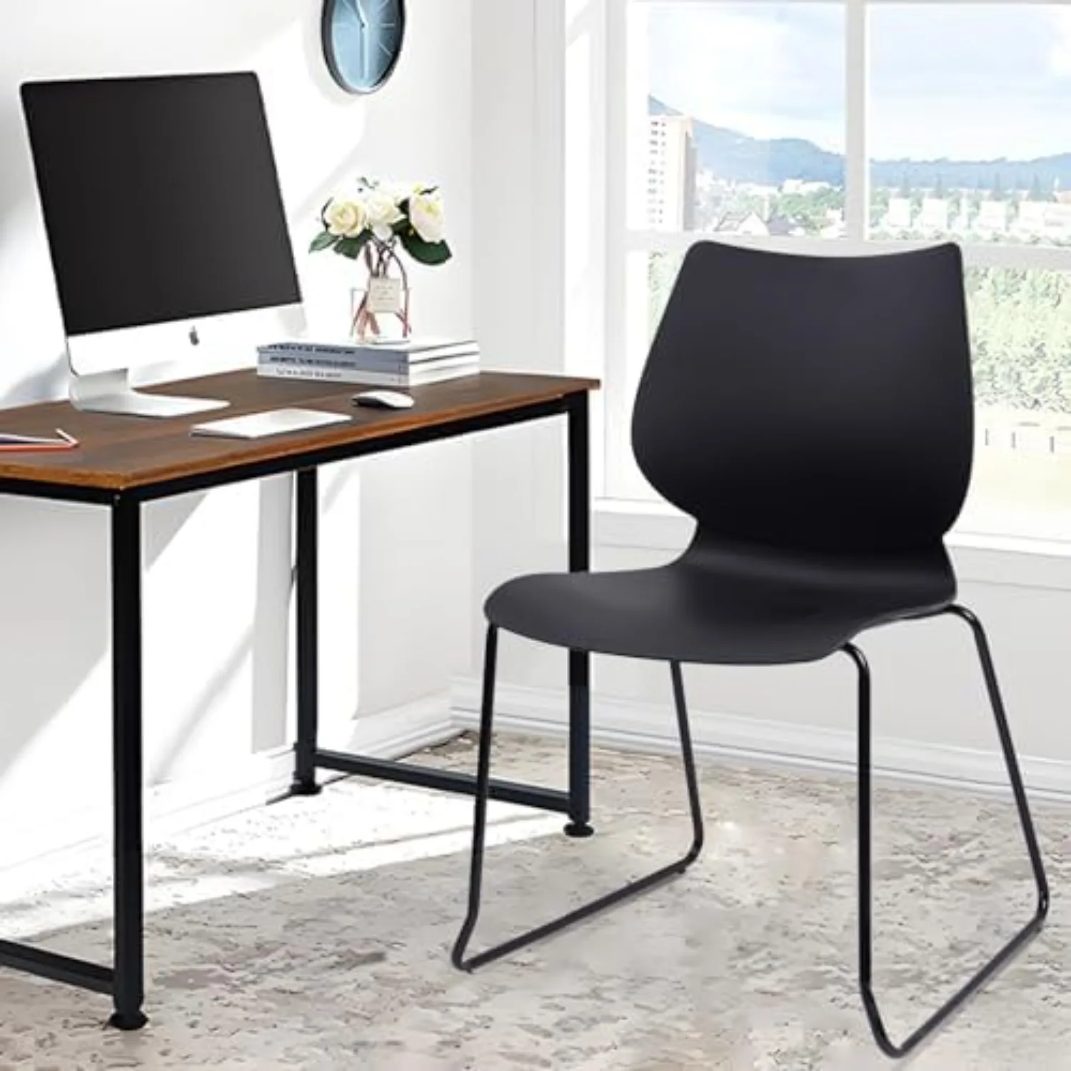 Stackable Waiting Room Chair, Stacking Office Chair with Ergonomic Lumbar Support and Metal Legs, Plastic Desk Chairs