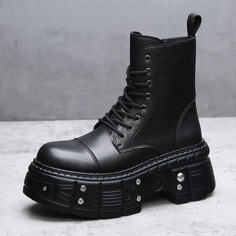 

men luxury fashion punk hip hop platform boots lace-up original leather shoes cowboy spring autumn boot high motorcycle botas