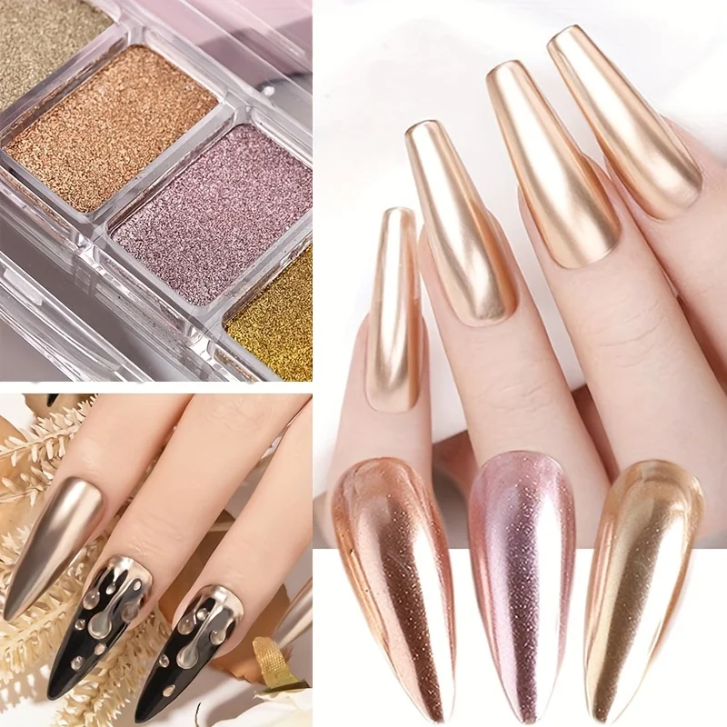 6 Farben Glitzer Nagel pulver Palette - Metallic Spiegel effekt Gel politur für DIY Nail Art und Salon verwenden