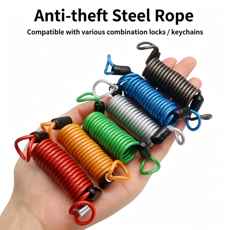 Anti-Loss Keychain with Embedded Bold Steel Spring Rope Stainless Steel Lock Key Ring Extendable Lanyard