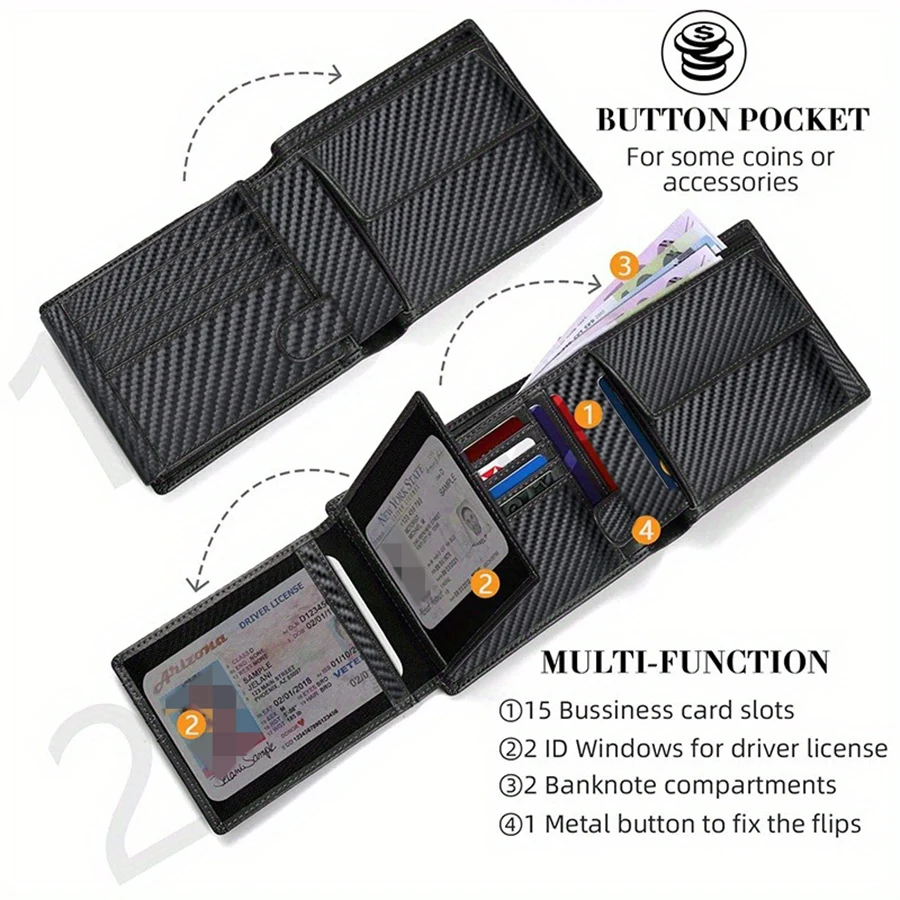 Men's Multifunctional Ultra-thin RFID Blocking Wallet with 15 Credit Card Holders Wallet with Coin Pocket Ideal Gift for Boyfrie
