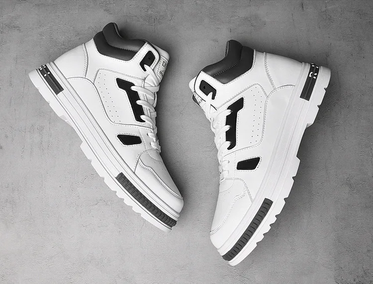 New Height Increasing 6/8CM Men's Leather Boots Breathable Casual Shoes Athletic Jogging Gym Shoes Fashion Leather Sports Shoes
