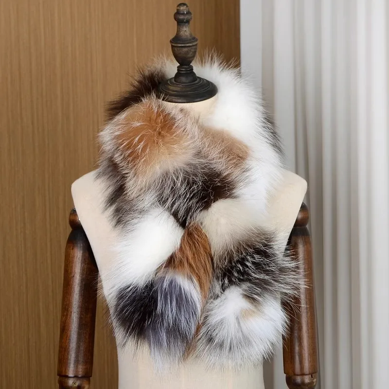 Autumn Winter Women's Luxury Soft Natural Fox Fur Scarf Thermal Thicken Warm Genuine Fur Scarf Shawl TB085