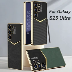 GKK Luxury Leather Plating Case For Samsung Galaxy S25 Ultra Plus Camera Protective Soft Edge Cover For Galaxy S24 Ultra Case