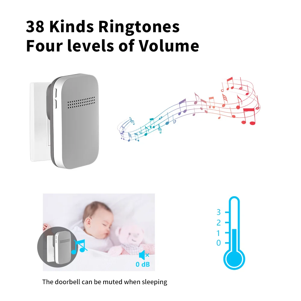 جرس باب ذكي لاسلكي مقاوم للماء ، عدة رنين تعمل بالطاقة الذاتية ، الاتحاد الأوروبي ، لا حاجة إلى بطارية ، المنزل الذكي ، في الهواء الطلق ، 38 أغنية