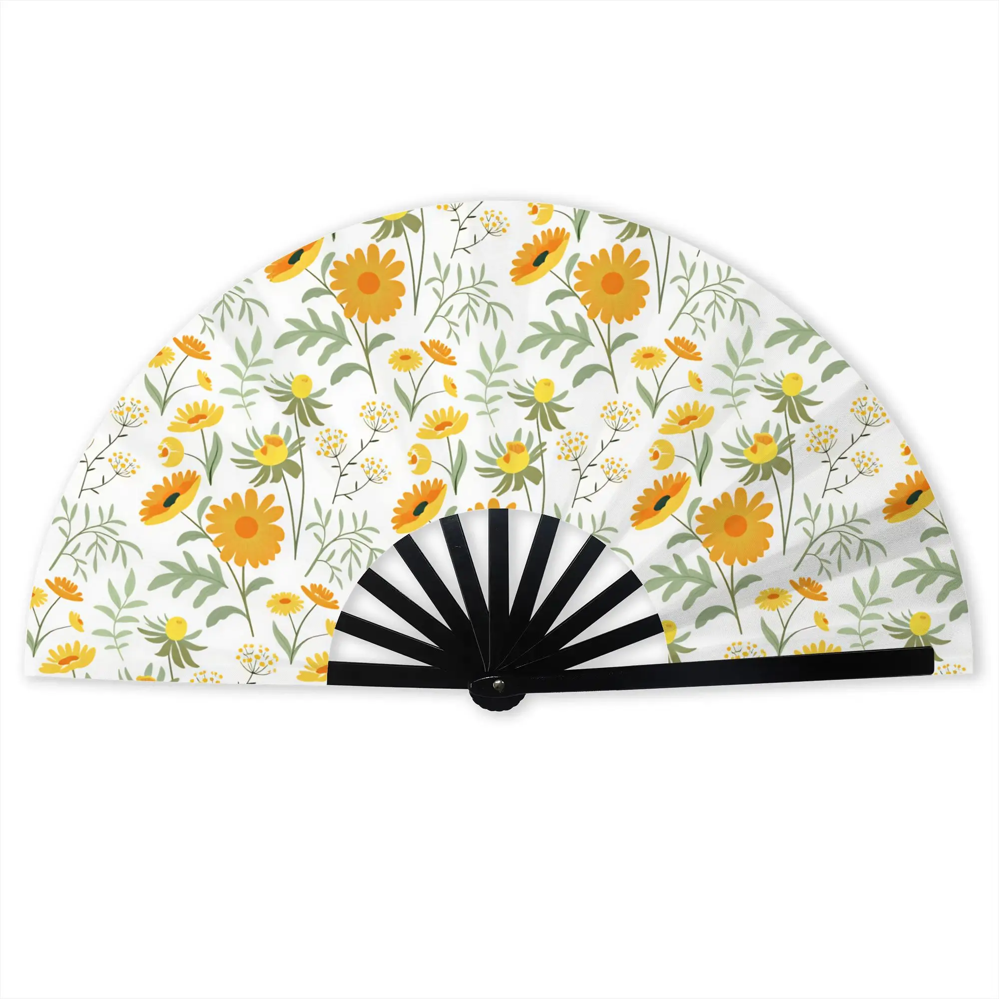 Flowers Vibrant Yellow Marigolds Orange Daisies Folding Hand Fan  Polyester Fabric Fan Cool Summer Accessory Decorative Fans