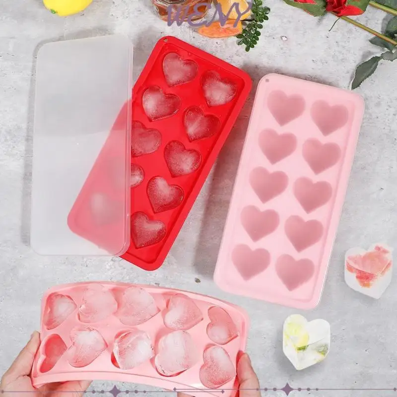 Ice Tray, Silicone Easy Release  Mold, Reusable Love Heart Pink Blue Red 10 Compartment Cupcake Mold For Baking Freezing