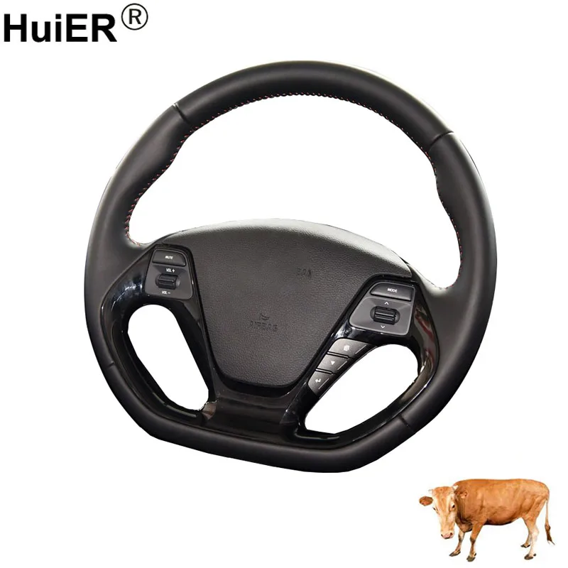 Cow Leather Hand Sewing Car Steering Wheel Cover for KIA K3 2015 2016 2017 2018 Accessories