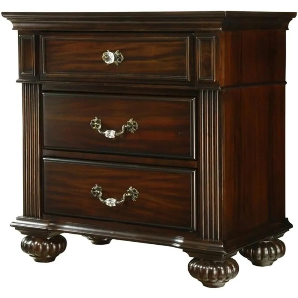 

dark walnut transitional style 3-drawer wooden nightstand