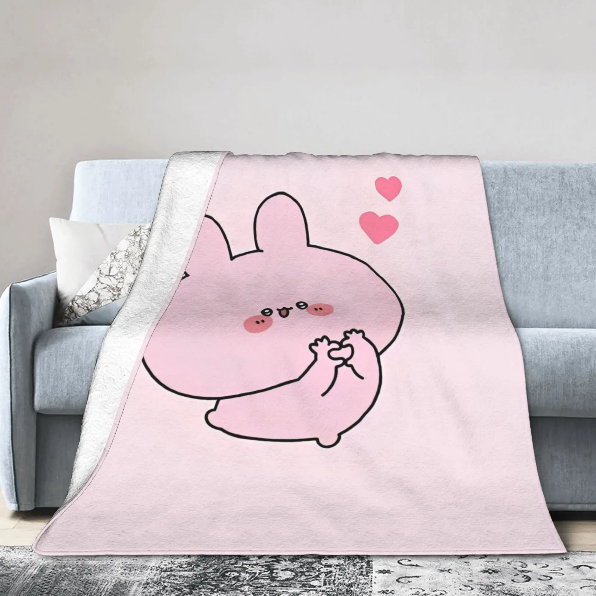 Asamimichaan Asleep Cartoon Fleece Throw Blanket Kawaii Asamimi Blankets for Sofa Car Super Soft Bed Rug,