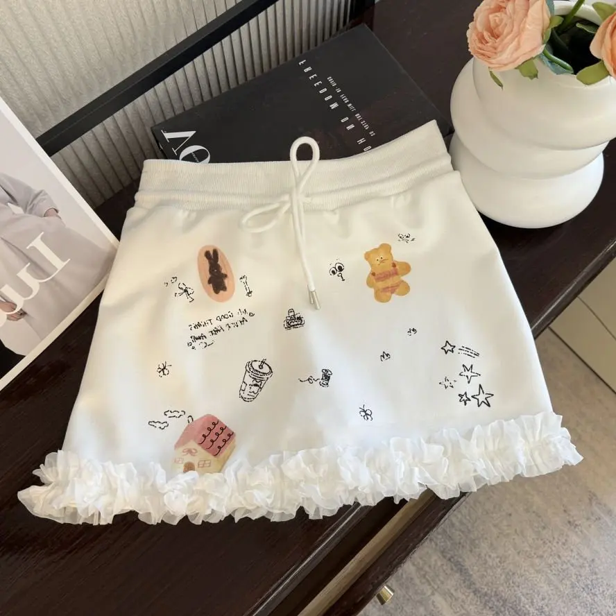 cutecore skirt Korean Sweet Graffiti Lace Patchwork Skirt for Women Summer Petite Slim Designer Mini Skirts