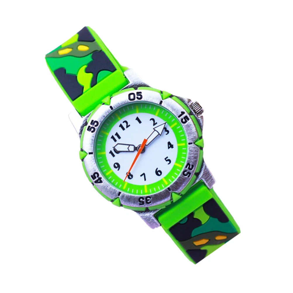 Children Watch Kids Wristwatch Cartoon Silicone Green 3D Pattern Adjustable Quartz Movement Practical Gift Child Watches