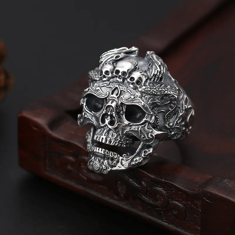 

Wholesale S925 sterling silver ring Fashion American punk ring domineering personalized skull men's ring