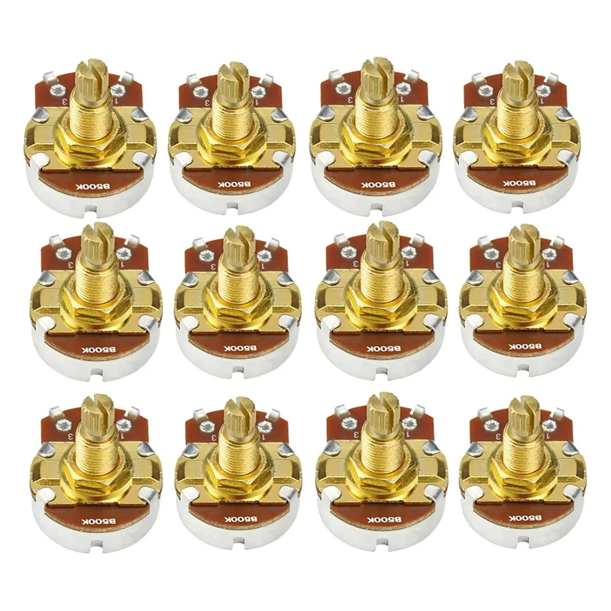B72ABG 12pcs Golden Long Shaft Guitar Potentiometers 500K 18-Splines Pots Guitar Parts