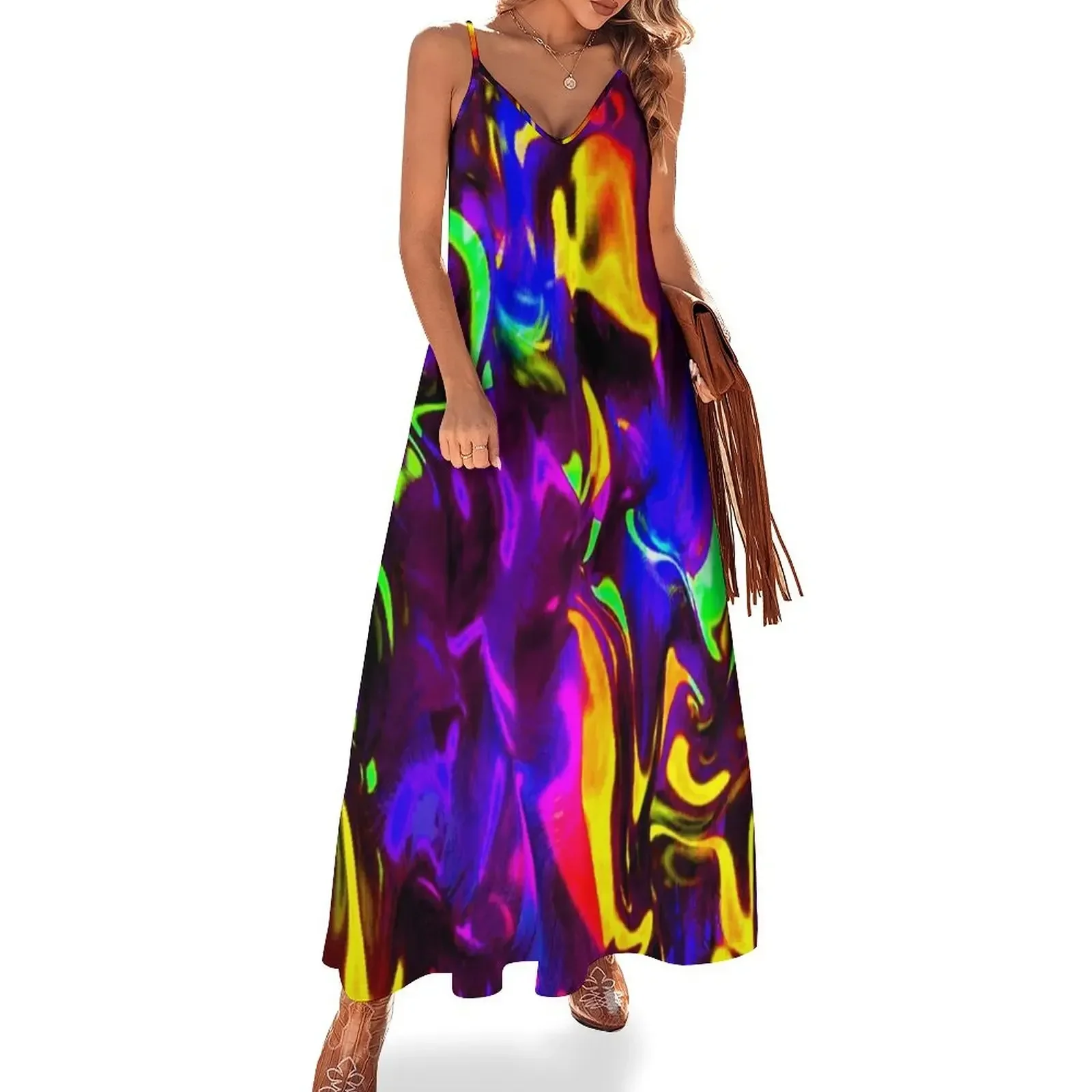 

Rave Rainbow of Glow Stick Fire Sleeveless Dress dress summer dress for women summer