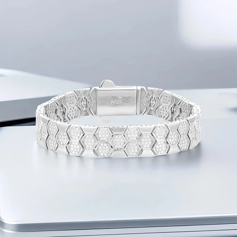 

Butterflykiss Full Moissanite Bracelet GRA Certification Unique Honeycomb Design S925 Sterling Silver For Men Woman Fine Jewelry