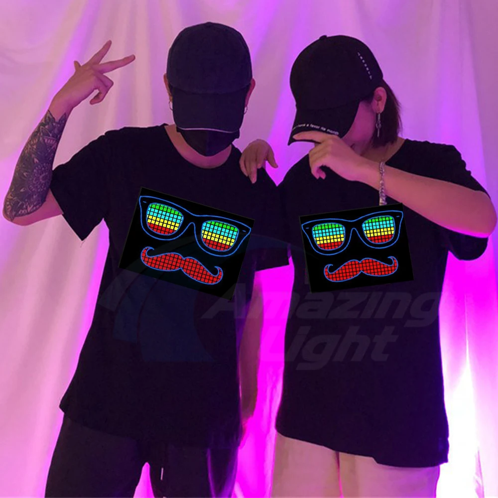 

Hot Sale Sound Activated El T-qualizer Shirt Led T shirt El T-shirt With 4pcs AAA Battery Inverter Free Shipping