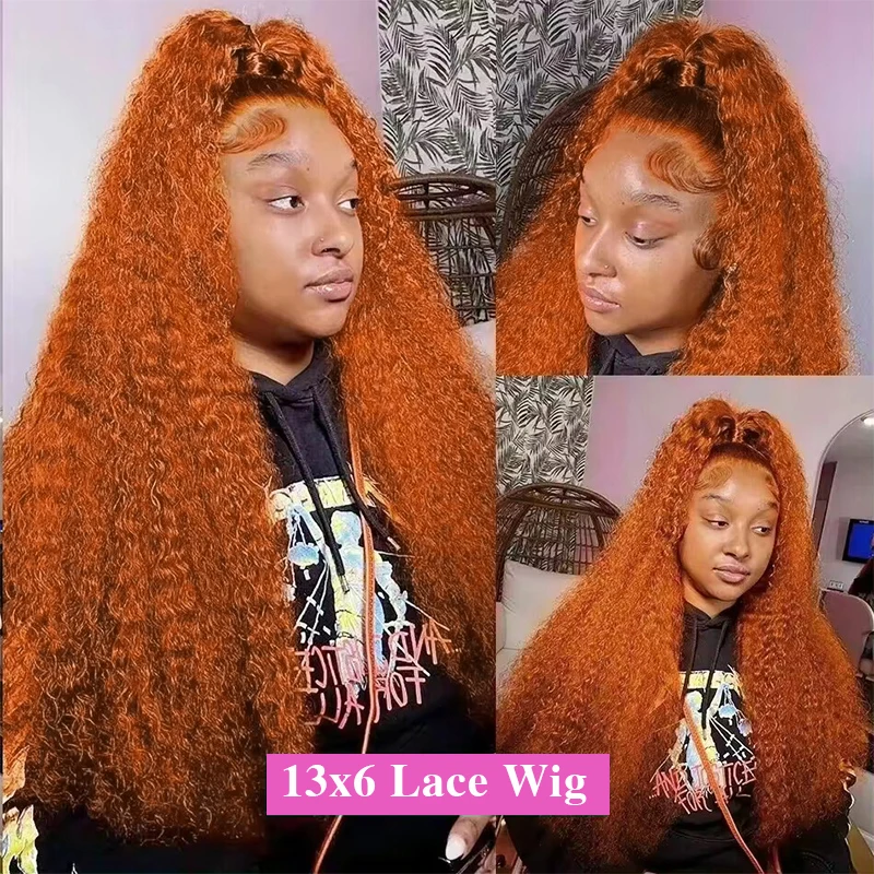32 بوصة الزنجبيل البرتقالي الدانتيل الجبهة الباروكات موجة المياه الشعر البشري 13x6 الدانتيل الشفاف الباروكة الأمامية للنساء # 350 شعر مجعد ملون