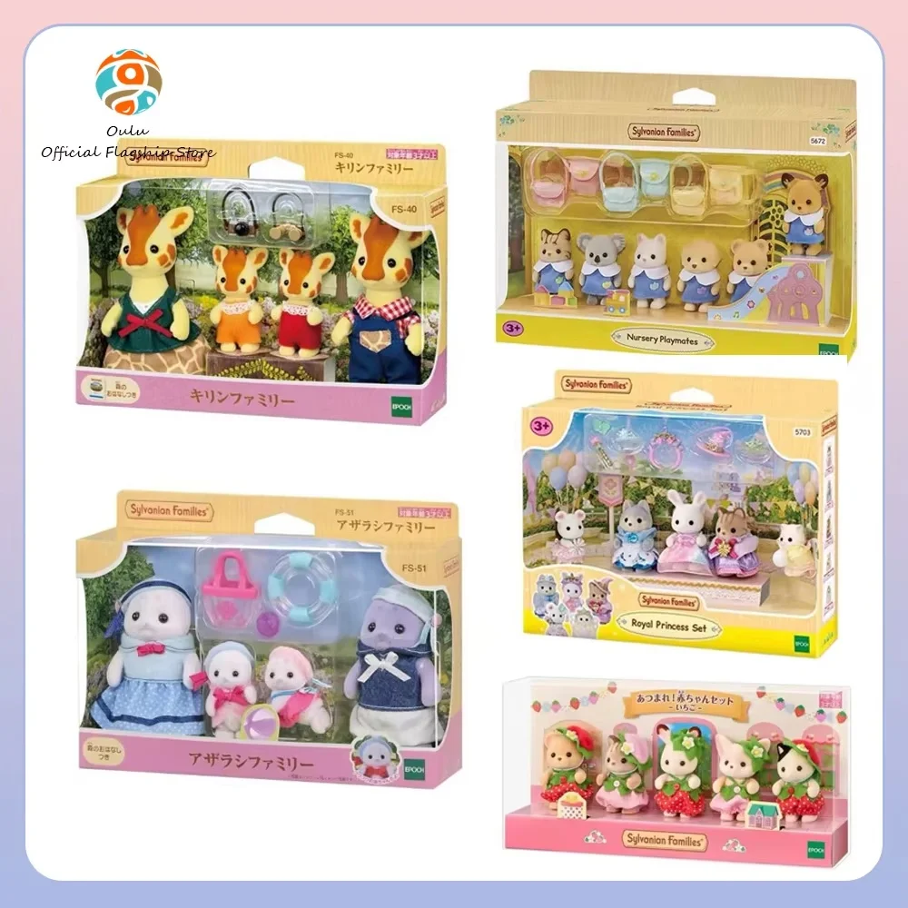 Genuíno sylvanian famílias morango família fingir jogar gato persa kawaii boneca princesa real figura de ação brinquedos do jardim de infância