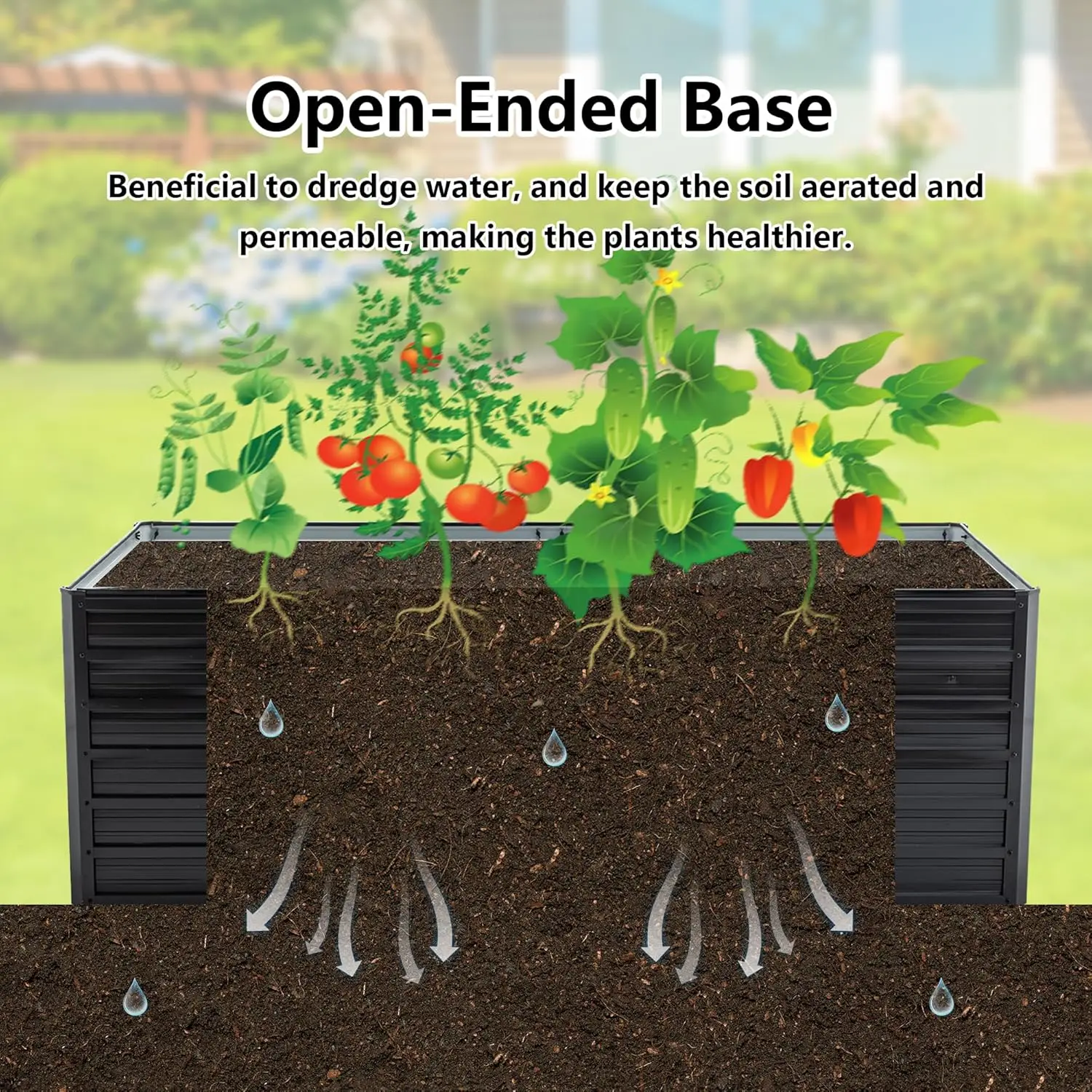 Outdoor Gardening Galvanized Steel Planter Box in Black - 6x3x2ft for Vegetables, Flowers, Herbs and Succulents view 3