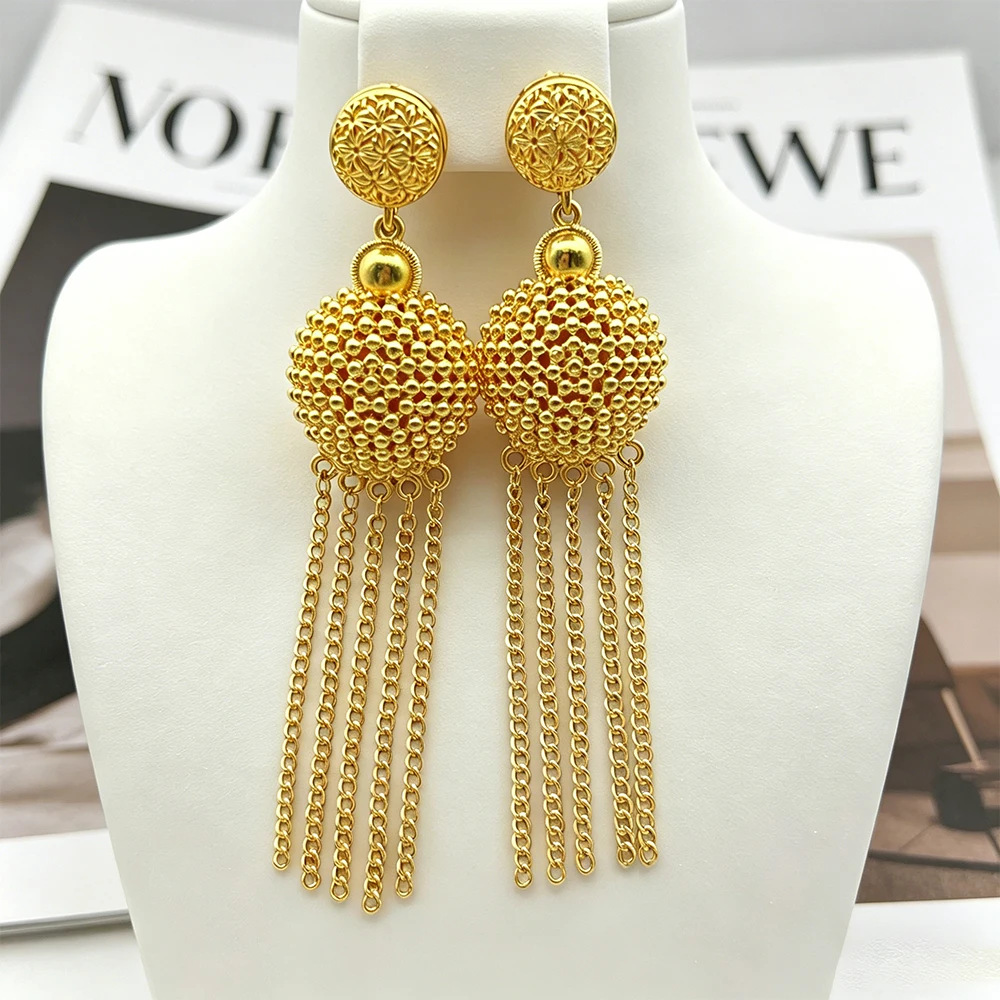 

Длинные серьги-кисточки, роскошные висячие серьги, модный комплект украшений, золотистые серьги для женщин, африканские украшения, аксессуары для свадьбы и вечеринок