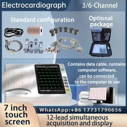 7 inch touch screen Human/Vet Use ECG301 /ECG601 Digital 3/6 Channel 12 Leads ECG/EKG Machine Electrocardiograph  With software