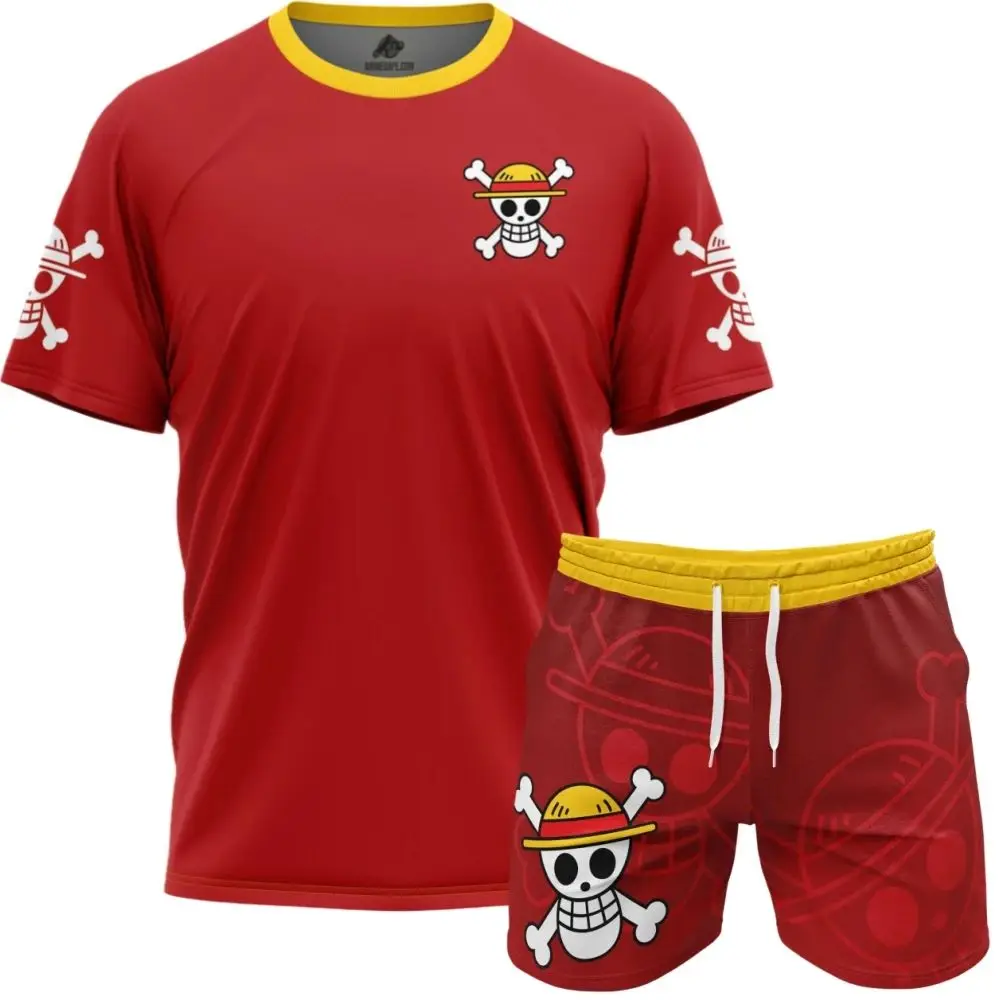 

2026New One Piece Luffy Fitness Short Sleeve Shorts for Children/Adults Breathable Loose Oversized Set Running Sports Breathable