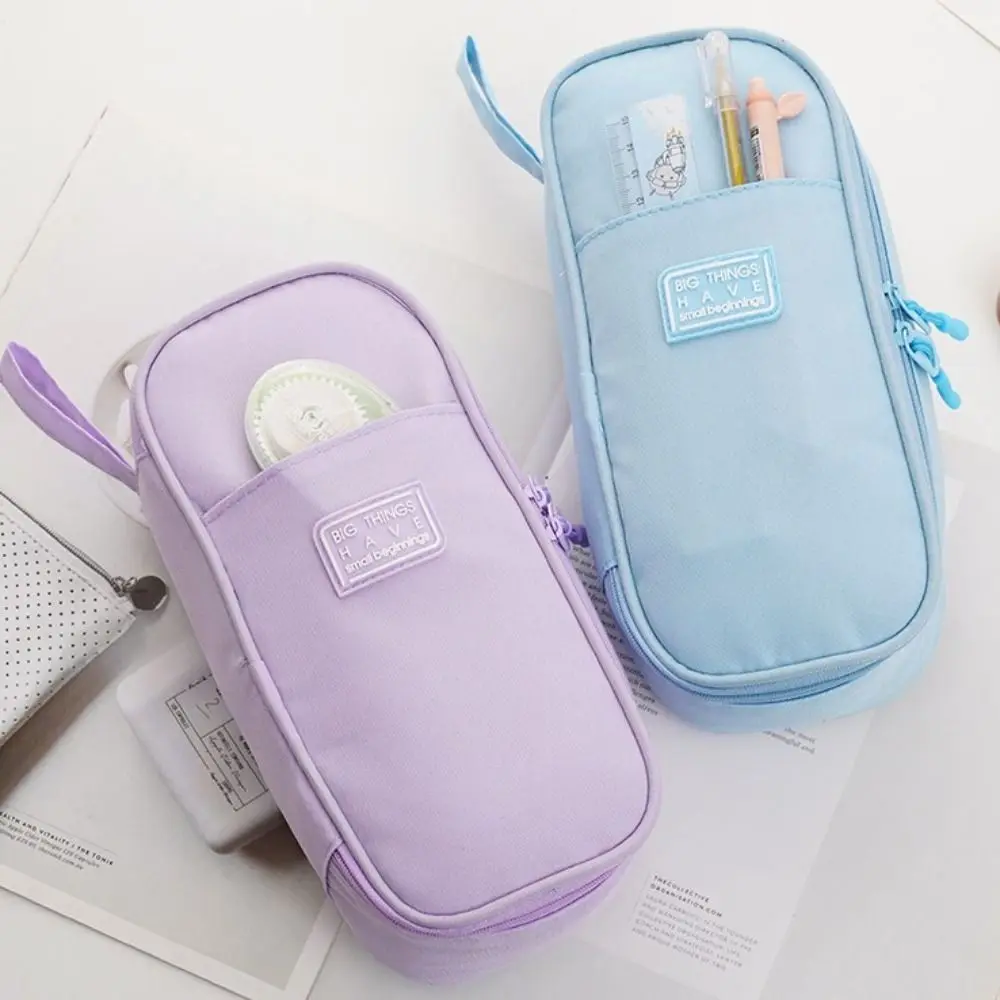

Large Capacity Pencil Cases Pen Slot Double Layer Students Pen Bag Solid Color Multi-compartment Stationery Storage Pouch