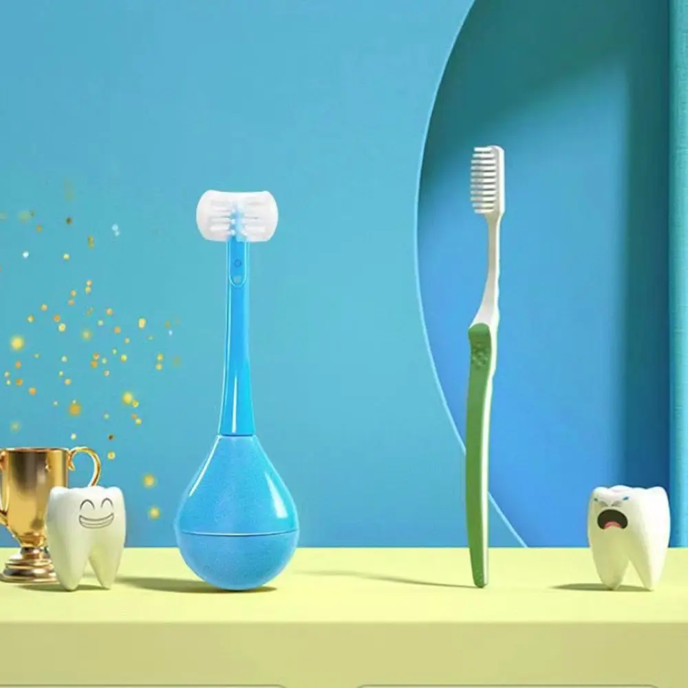 منظف صحة الفم ملفوف على شكل حرف U لعمر 2-12 سنة فرشاة أسنان للأطفال فرشاة العناية بالفم فرشاة أسنان ثلاثية الجوانب