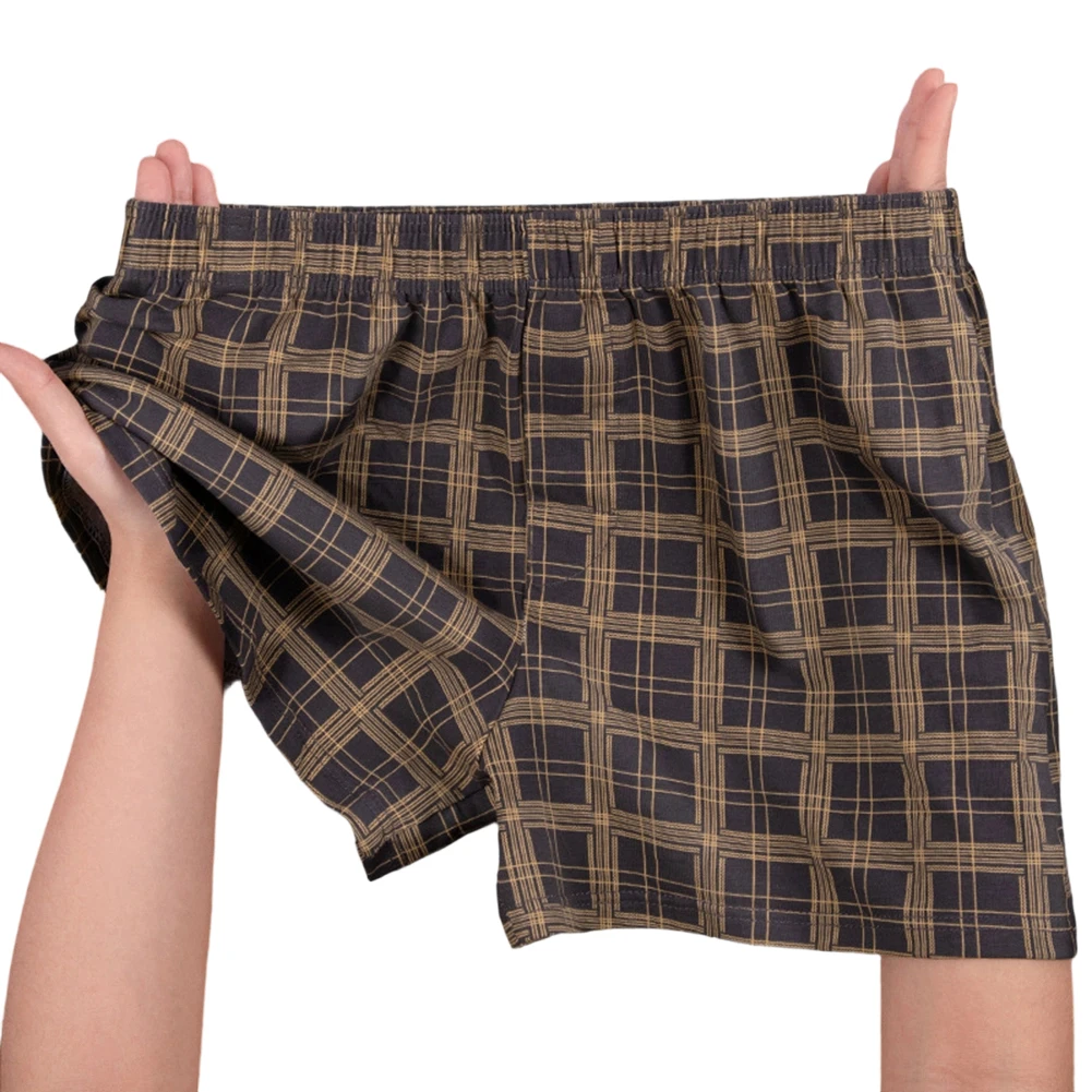 Men Plaid Striped Boxers Shorts Underwear Loose Comfortable Sleep Trunks Panties Boxer Shorts Pants For Men Home Daily Wear