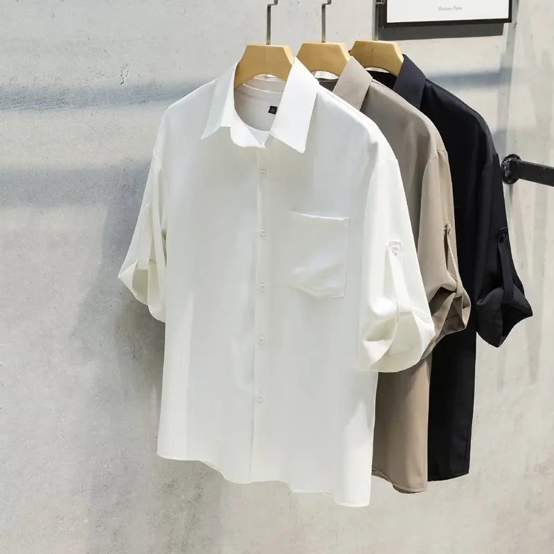 

Ice Silk Men's irt ort Sve Thin Seven Sve Light Mature Summer Ice Silk High-End Feeling Small ence Five Sve