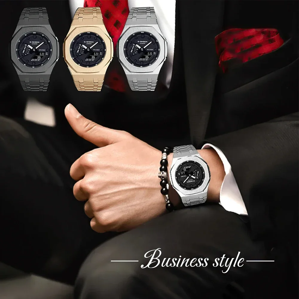Casioak طقم Mod فاخر ، طقم تعديل ، علبة من الفولاذ المقاوم للصدأ ، حزام معدني ، طقم مجددة لصدمة G