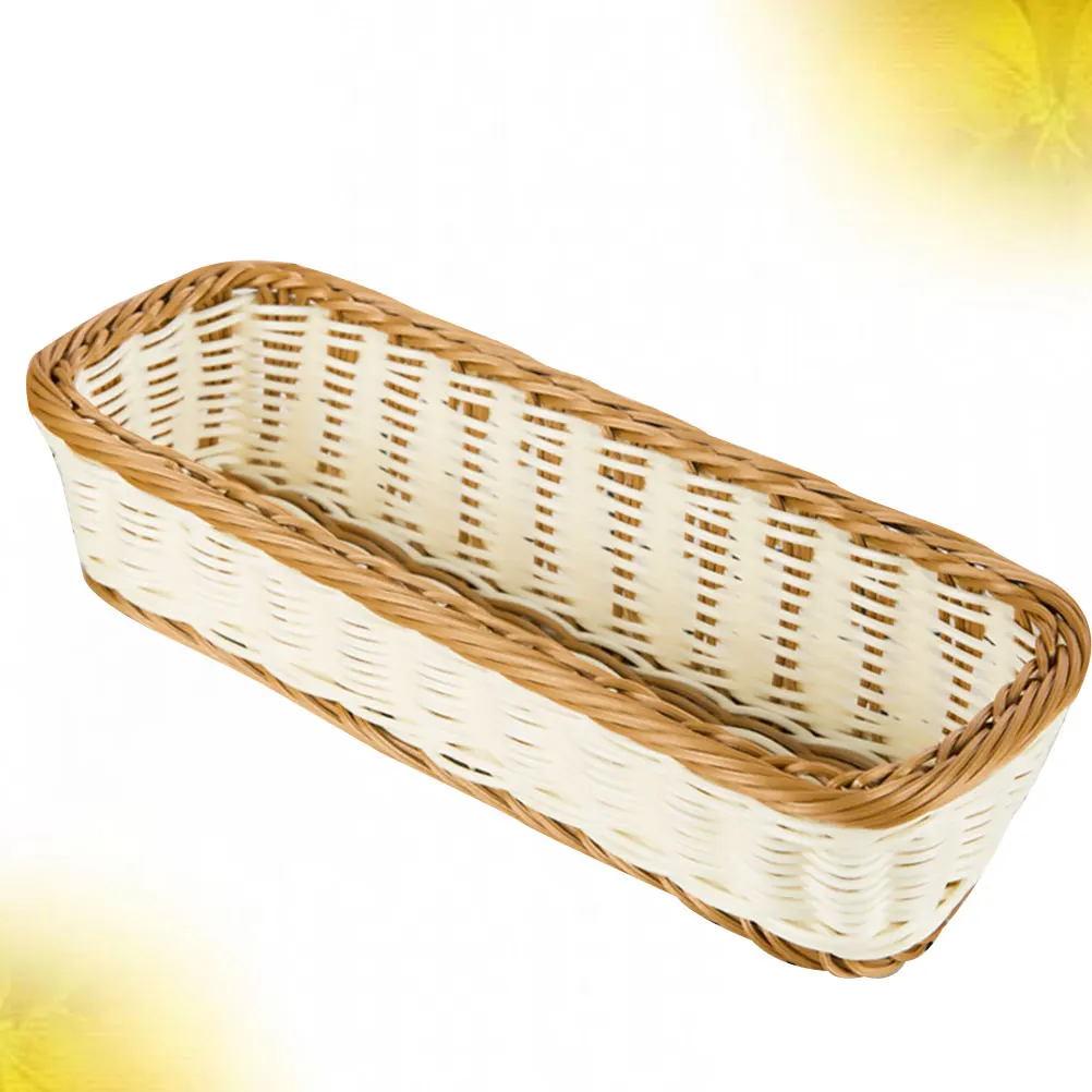 

1pc Imitation Rattan Rectangular Woven Plate Plastic Storage Basket For Kitchen Home Hotel Restaurant Bread Snack Food