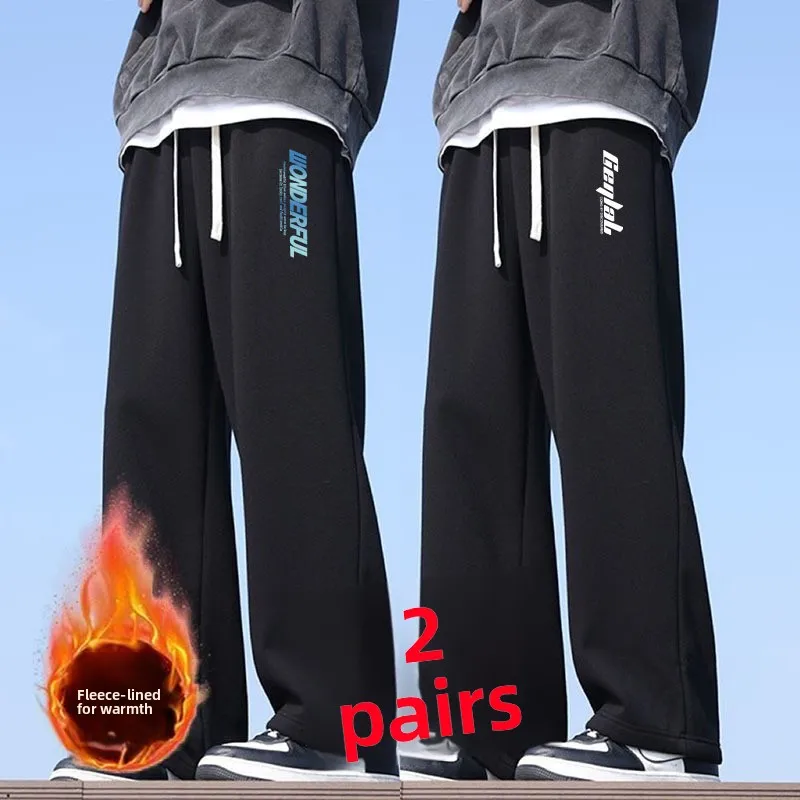 

Men's Fce Lined Straight Leg Pants Casual Printed Sports Trousers Warm Loose Fit Autumn Winter New Sle Korean Faion