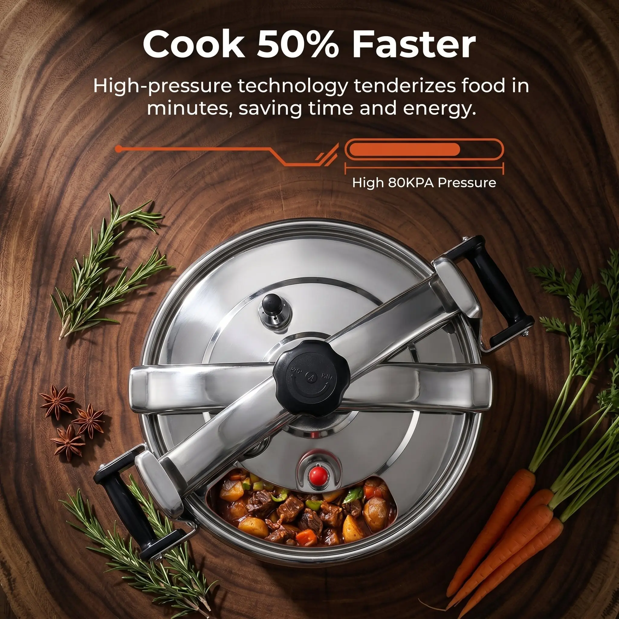 Professional Pressure Pot 20L-80L Stainless Steel Gas Commercial Kitchen Energy Efficient Hotel Cooking Equipment Pot