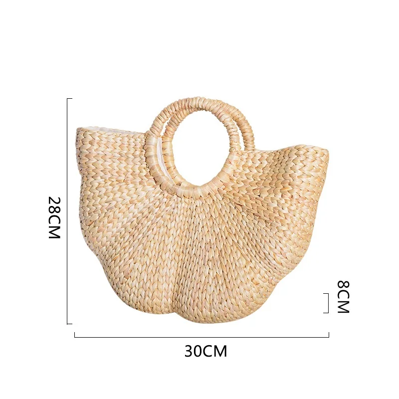 Khaki Handmade Straw Tote Bag Large Capacity Rattan Handbag Seaside Vacation Top-handle Bags No Zipper Bags Photo Decoration Bag