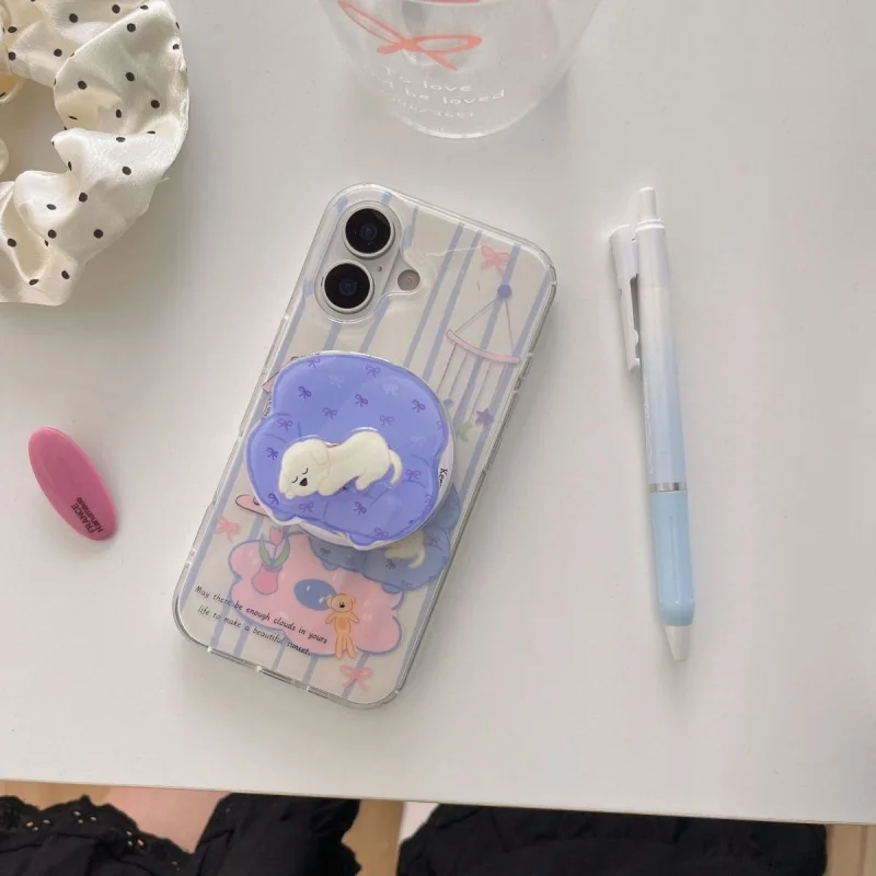 Korean Cartoon Rotation Puppy  For Magsafe Magnetic Phone Griptok Grip Tok Stand For iPhone 15 Wireless Charging Case Holder