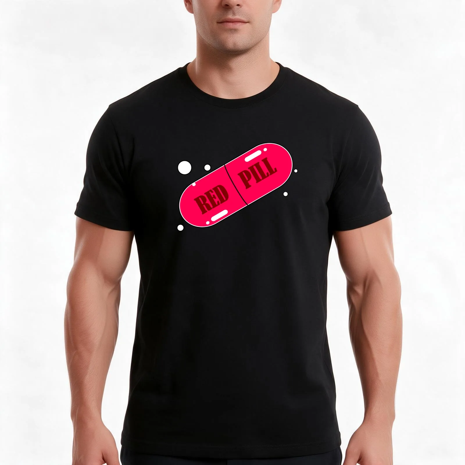 Red Pill T-Shirt, Summer Casual Cotton Tee, Oversized Streetwear Tops, Vintage Graphic Print, Loose Fit Short Sleeve