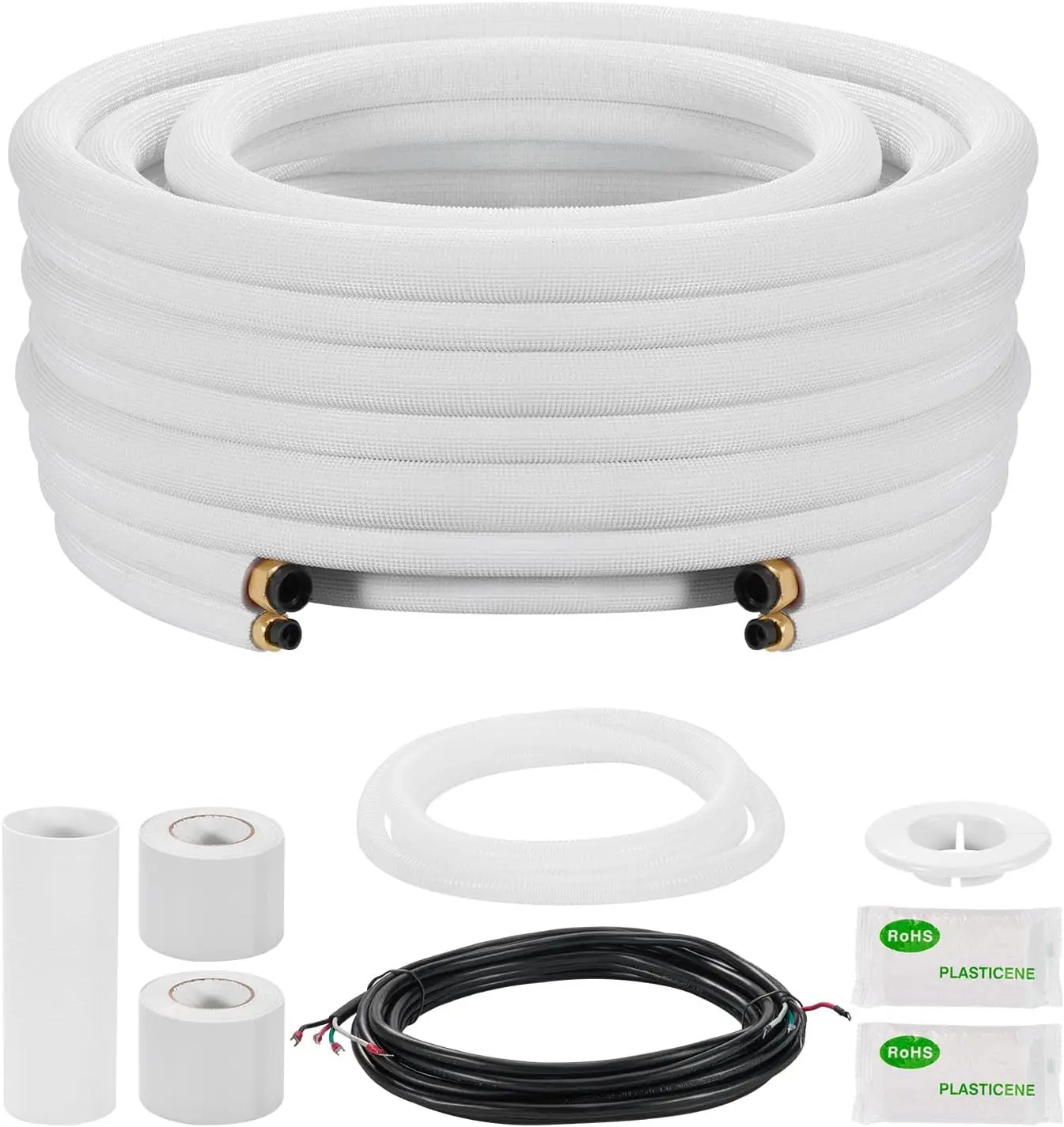 Mini Split Line Set, 25ft 3/8” & 5/8” OD AC Copper Tubing Pipe, 3/8 White PE Thickened Insulated Coil with Flared Nuts, Rich Fit
