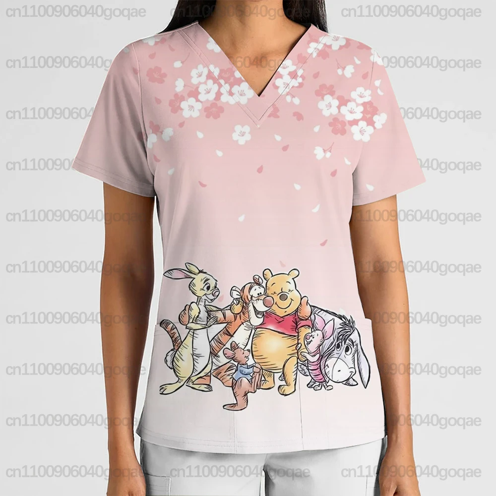 

Новая летняя женская хирургическая рубашка Винни-Пух с мультяшным принтом медсестры, медицинская форма, рабочая одежда для операционной, топ