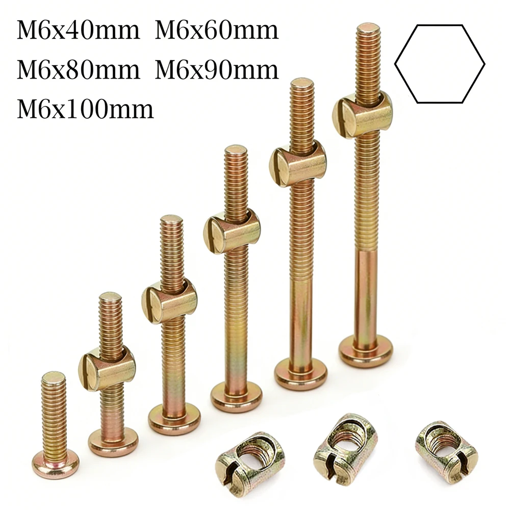 10 Stück M6 Möbelbolzen- und Muttern-Set, Innensechskantschrauben 40-100 mm mit Kreuzdübelmuttern, verzinktes Befestigungsset für Bettrahmen – Detail 1