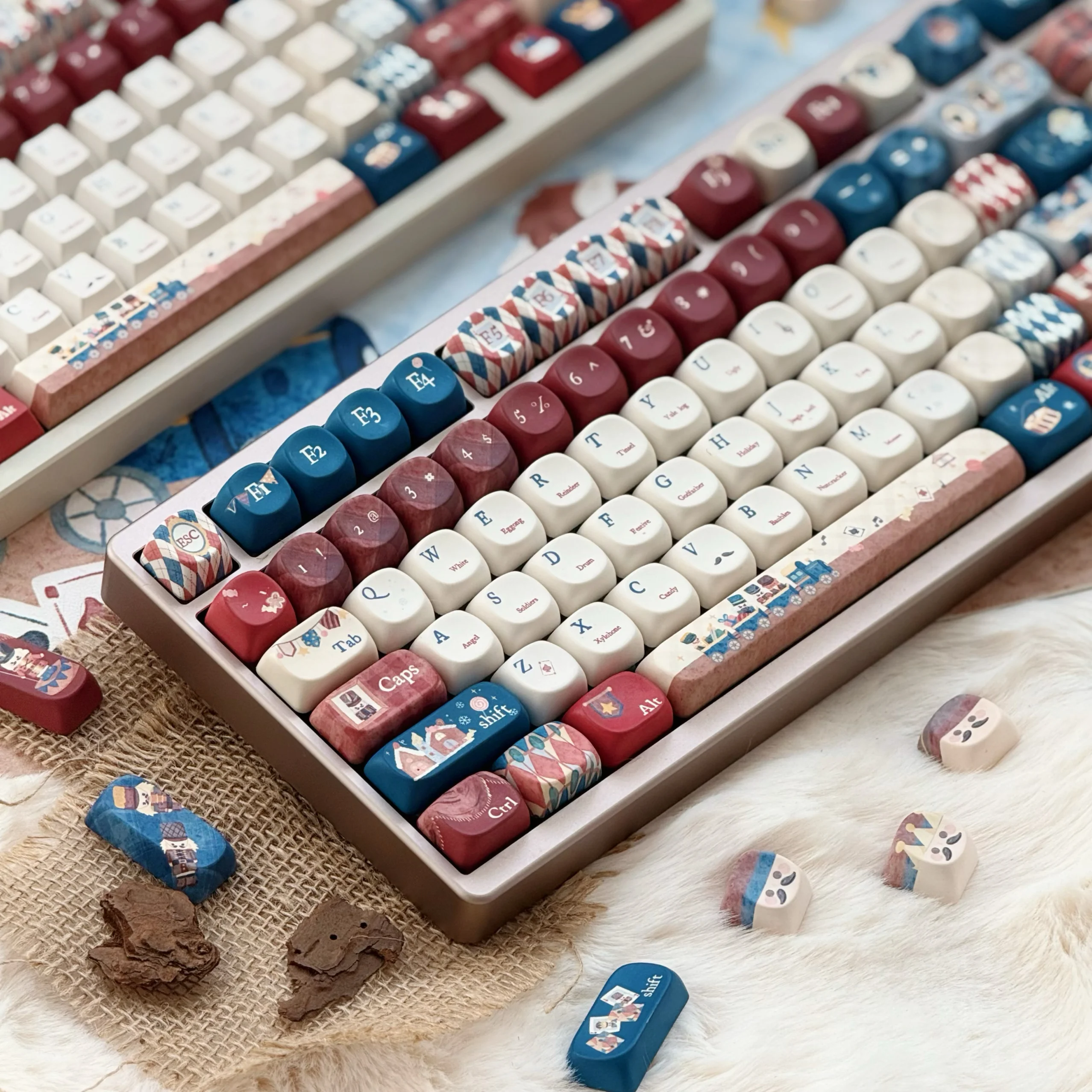 Rood Blauw Wit Thema Keycaps Set PBT Sublimatie 142 toetsen Cherry SOA Profiel Aangepaste Keycaps voor mechanische toetsenbordaccessoires