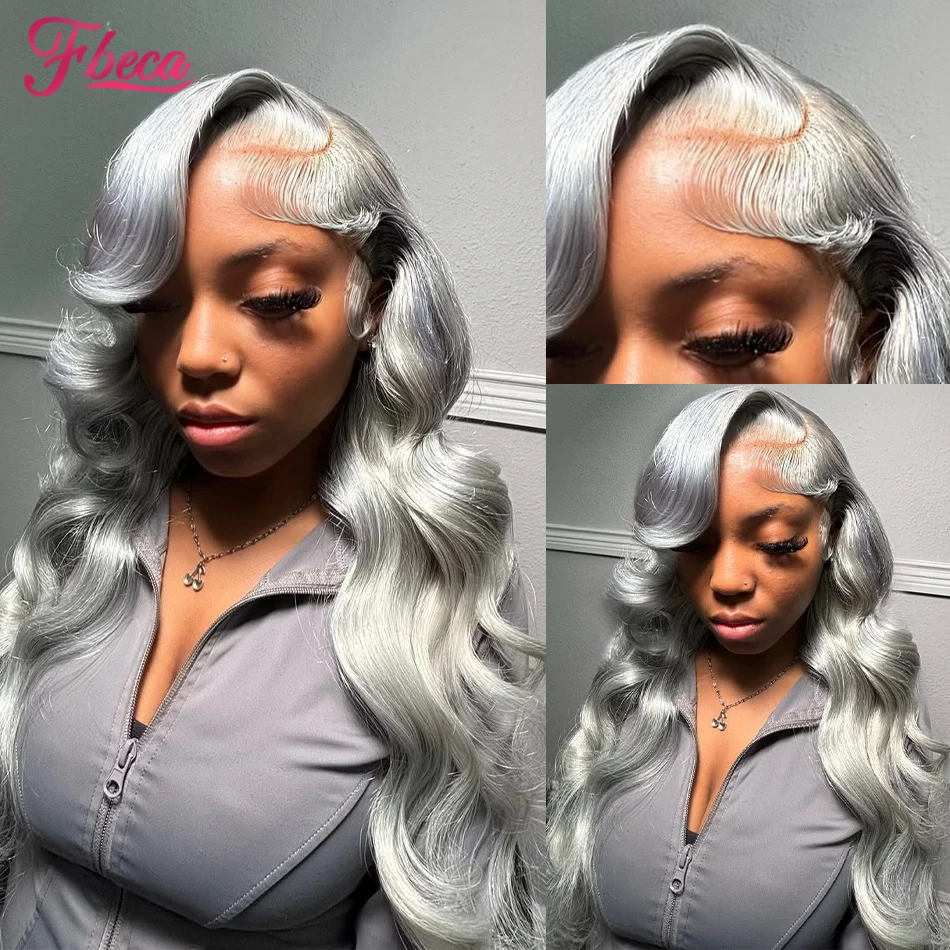 

30 34 Inch Silver Grey Human Hair Wigs 13x4 13x6 HD Body Wave Lace Front Wig Pre Plucked Body Wave Lace Frontal Wig for Women