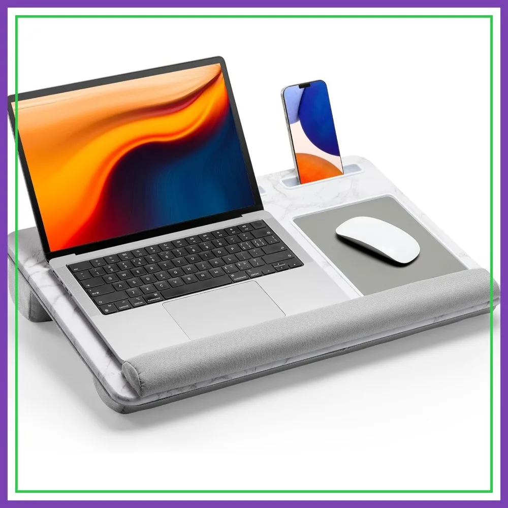 

Lap Desk for 17 inch Laptop, Built-in Mouse Pad & Wrist Rest, Tablet, Pen & Phone Holder, Marble Design
