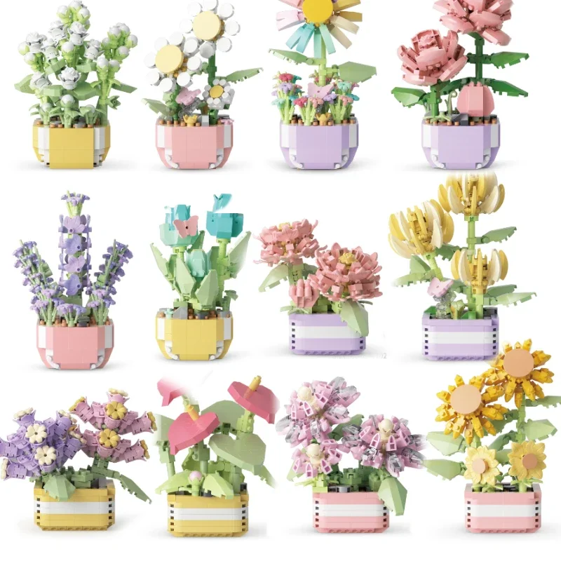 

Creative Flower Series Succulent Plant Bonsai Desktop Decoration Micro Building Blocks Bricks Toys Christmas Gifts