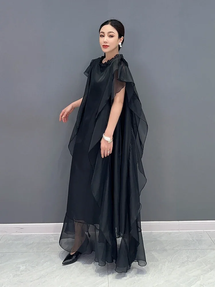 XITAO-Robe à bords volantés pour femme, col rond, noir, mode, simplicité, tempérament, été, nouveau, 20144