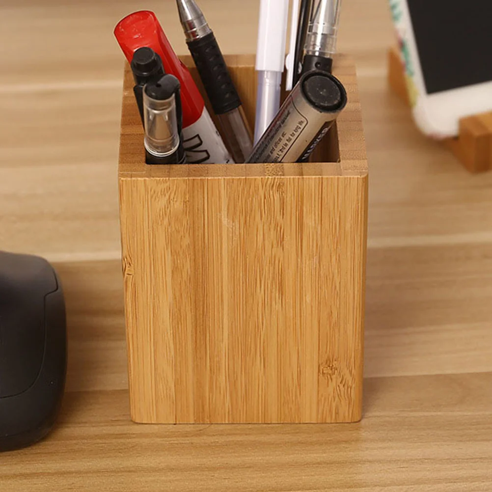 Desktop potlood organisator bamboe en hout afwerking doos pot opslag emmer decor mooie houder