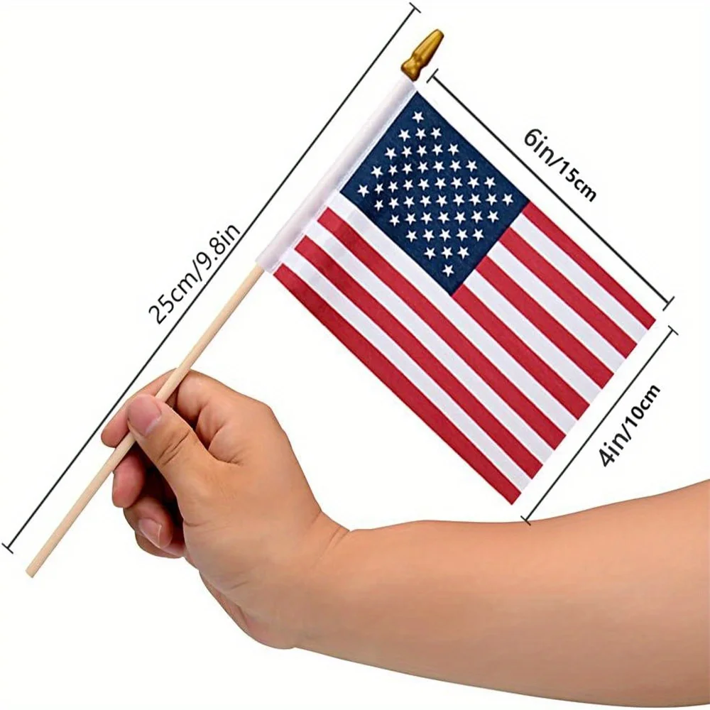 12 pcs/pack Small American Flags Small US Flags/Mini American Flag on Stick 4x6 Inch US American Hand Held Stick Flags